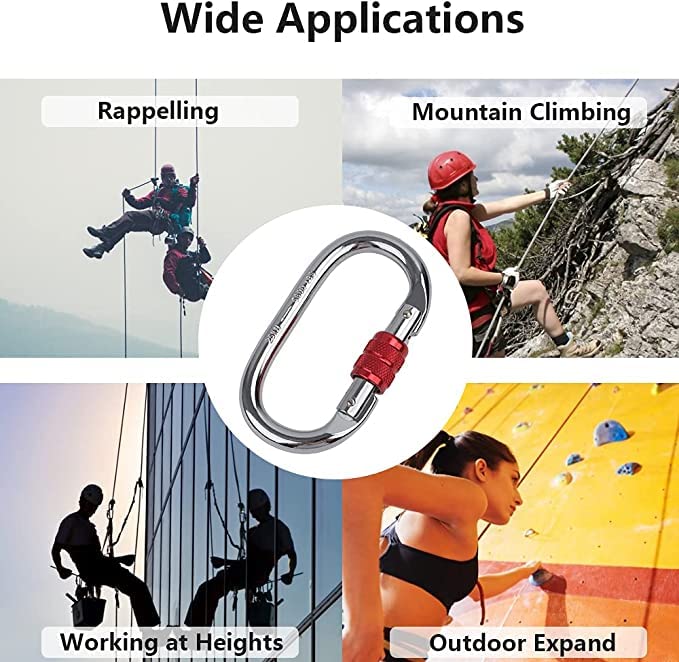 The Yogis Stainless Steel Snap Hook Carabiner Screw 10mm for Chains, Ropes, Camping, Hiking, Climbing, Rigging, Connecting Link Mountaineering Climbing Carabiner Steel Screw Lock 23KN Set of 2 - Image 2