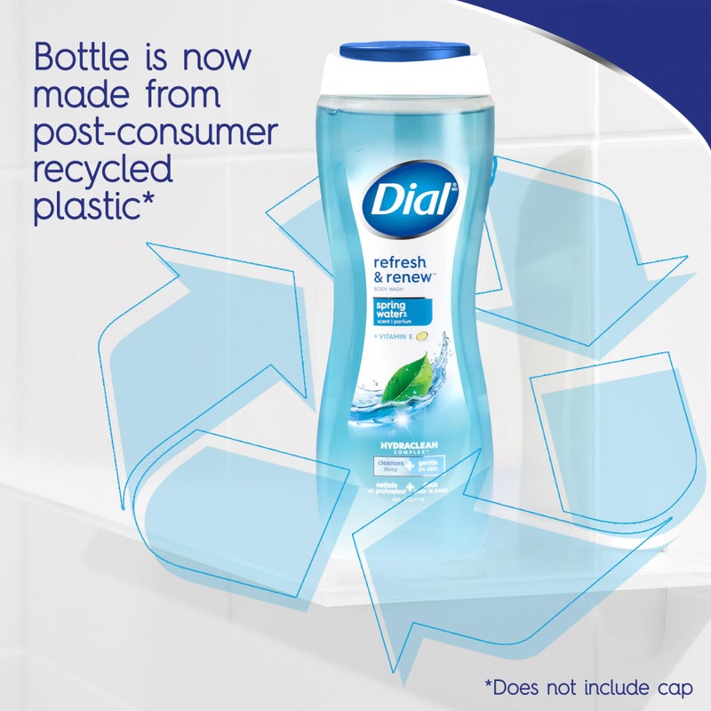 Dial Body Wash, Refresh & Renew Spring Water, 16 Fl Oz (Pack of 4), Hydraclean Complex & Vitamin E, Gentle, Leaves Skin Feeling Nourished, Dermatologist-Tested, No Parabens & Sulfates - Image 4