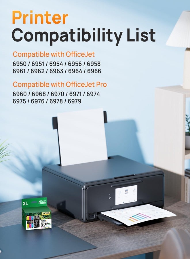 E-Z Ink Compatible 902XL Ink Cartridges for HP Printers Replacement for HP 902XL Ink Cartridges Combo Pack to use with Officejet Pro 6978 6968 6960 6975 Officejet 6951 6954 6956 6958 Printer(4 Pack) - Image 2