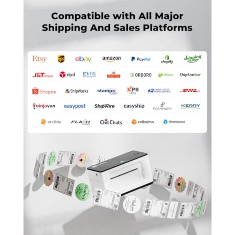Small business Bluetooth label printer, 4x6 thermal printer, 300DPI, white plastic housing, fast wireless printing for UPS DHL Amazon shipping labels, compatible with iOS Android Mac Windows Chromebook - Image 5