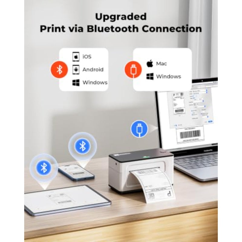 Small business Bluetooth label printer, 4x6 thermal printer, 300DPI, white plastic housing, fast wireless printing for UPS DHL Amazon shipping labels, compatible with iOS Android Mac Windows Chromebook - Image 4