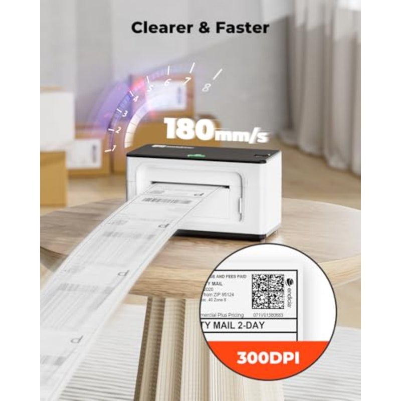 Small business Bluetooth label printer, 4x6 thermal printer, 300DPI, white plastic housing, fast wireless printing for UPS DHL Amazon shipping labels, compatible with iOS Android Mac Windows Chromebook - Image 2