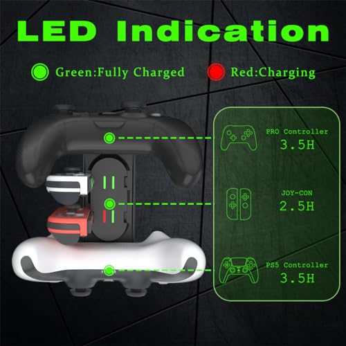 PURBHE Switch Controller Charger for Nintendo Switch, Charging Dock with JoyCon/Pro / PS5 Controller, Charger Station with LED Indicator and Charger Cable for JoyCons, 6 in 1 Nintendo Charging Dock - Image 4
