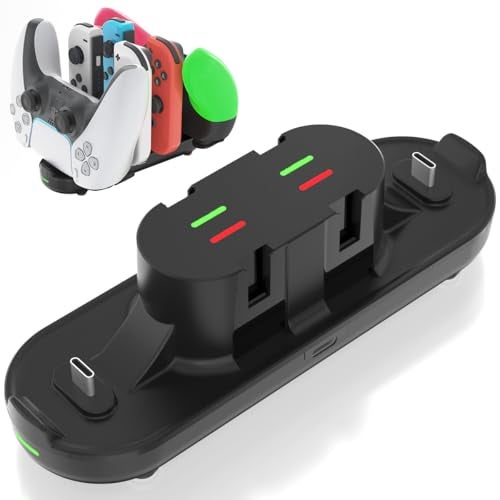 PURBHE Switch Controller Charger for Nintendo Switch, Charging Dock with JoyCon/Pro / PS5 Controller, Charger Station with LED Indicator and Charger Cable for JoyCons, 6 in 1 Nintendo Charging Dock - Image 1