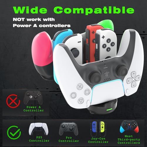 PURBHE Switch Controller Charger for Nintendo Switch, Charging Dock with JoyCon/Pro / PS5 Controller, Charger Station with LED Indicator and Charger Cable for JoyCons, 6 in 1 Nintendo Charging Dock - Image 2