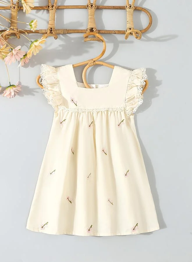 Take Two Take Two Girls Cream Cotton Embroidered Lace Trim Dress