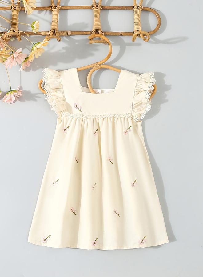 تايك تو فستان قطن مطرز بشريط دانتيل للبنات - Image 1