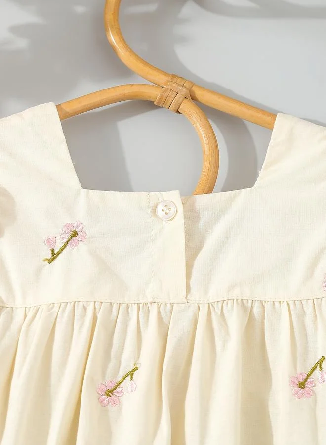Take Two Take Two Girls Cream Cotton Embroidered Lace Trim Dress