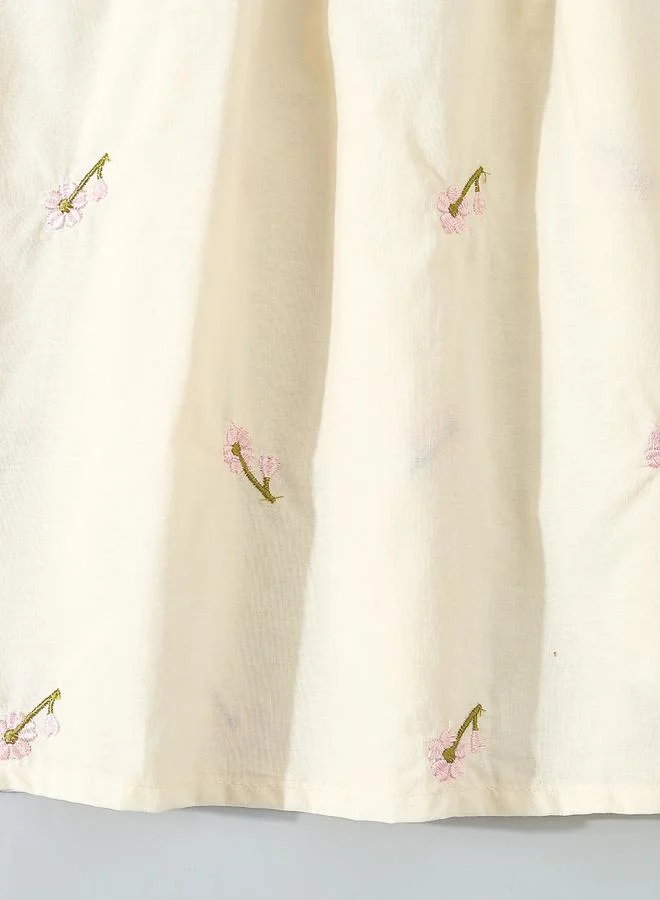 Take Two Take Two Girls Cream Cotton Embroidered Lace Trim Dress