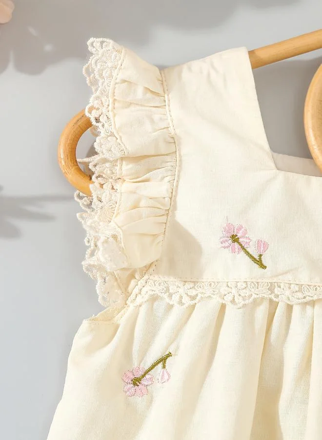 Take Two Take Two Girls Cream Cotton Embroidered Lace Trim Dress