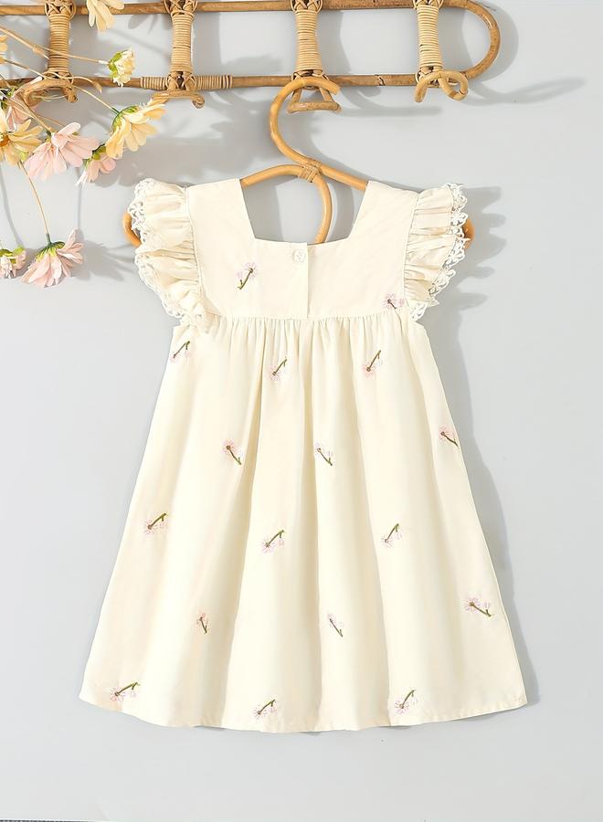 تايك تو فستان قطن مطرز بشريط دانتيل للبنات - Image 2