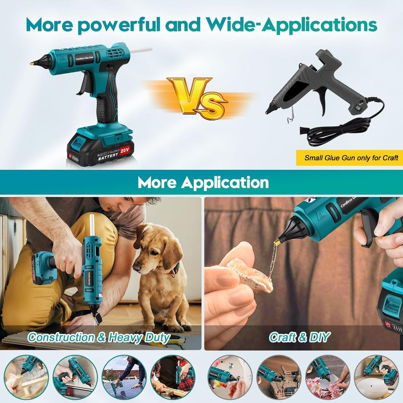كاست ويف مجموعة مسدس الغراء الساخن اللاسلكي 100 وات، مسدس غراء لاسلكي قابل لإعادة الشحن مع حامل، مسدس غراء ساخن شديد التحمل مع 10 قطع من عصا مسدس الغراء الساخن بالحجم الكامل 0.43 بوصة للأعمال اليدوية والمنزلية - Image 3