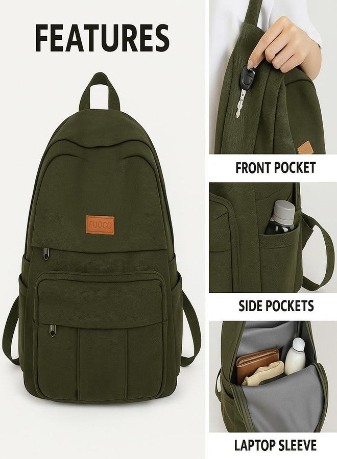 FUOCO Laptop Backpack for Women Men - College School Bag with Bottle Holder for Boys Girls- Stylish Canvas Travel Backpacker for Students Office Casual Use - Image 4