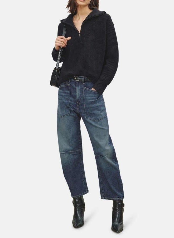 yoeasy Womens Baggy Barrel Horseshoe Jeans Mid Rise Wide Leg Vintage Denim Pants Boyfriend Jeans with Pockets, Blue, S - Image 4