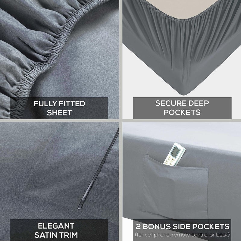 Mueller Luxury 6 Piece Queen Sheet Set - Ultra-Soft 1800 Series, Cooling & Breathable Hotel Quality Bed Sheets, Deep Pocket up to 16" - Hypoallergenic, Wrinkle-Resistant, Oeko-TEX, Light Gray - Image 4