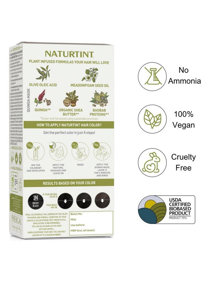 NATURTINT Permanent Hair Color | Ammonia Free Hair Colour Gel | 92% Natural Ingredients | Usda Certified Biobased | 100% Grey Coverage Long Lasting Hair Colour Vegan 170 Ml 1N Ebony Black  - Image 3