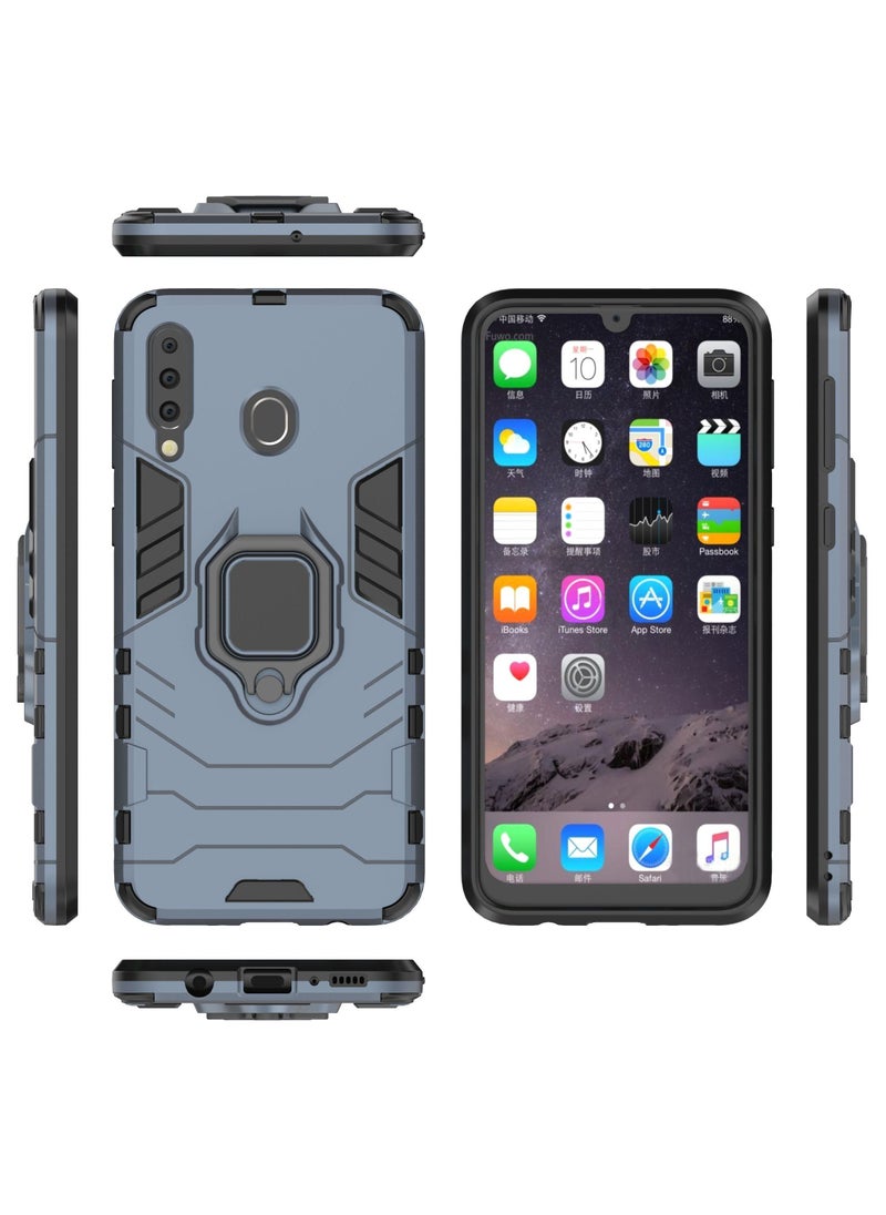 RICOONLINE - for Samsung Galaxy M30/A40S Case, Shockproof Protective Phone Cover with Metal Ring Stand Blue - Image 1