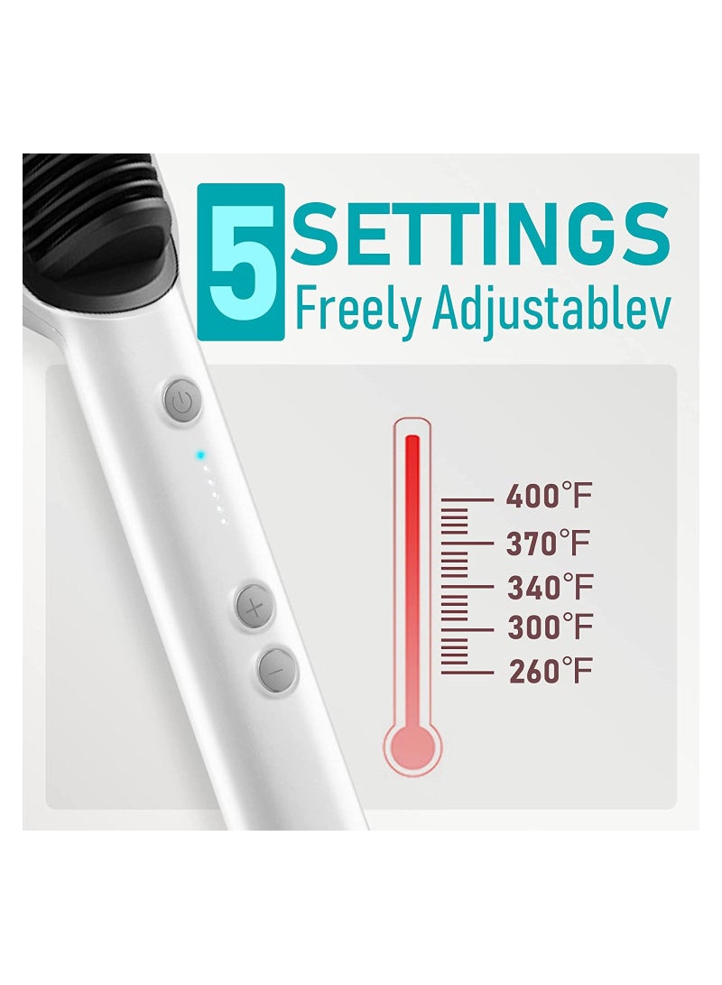 Hair Straightener Brush, Ionic Hair Straightener and Curler 2 in 1, Fast Heating & 5 Temp Settings, Auto Temperature Lock Hot Comb（White） - Image 5