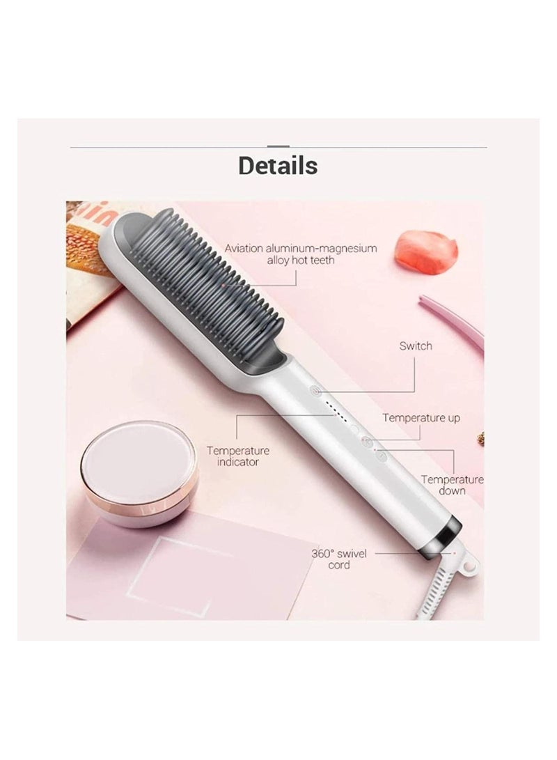 Hair Straightener Brush, Ionic Hair Straightener and Curler 2 in 1, Fast Heating & 5 Temp Settings, Auto Temperature Lock Hot Comb（White） - Image 3