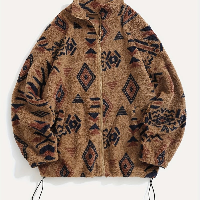 Women's Ethnic Print Ultra-Fine Velvet Zip-Up Coat