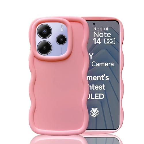 KC Back Cover for Redmi Note 14 5G - Shockproof Big Wave Shape Bumper Soft Silicone Case with Camera Protection (Light-Pink) - Image 4