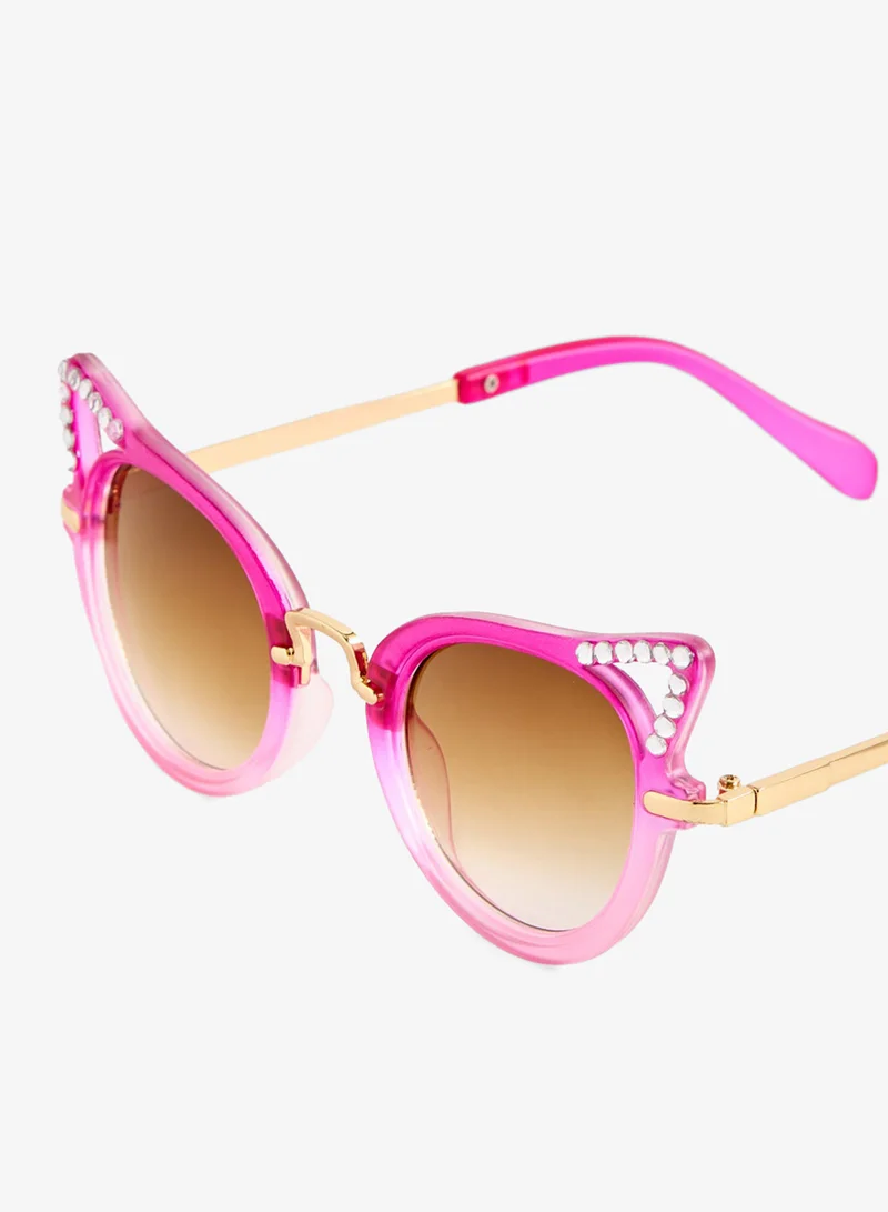 Redtag Girls Pink Embellished Cat Eye Sunglasses