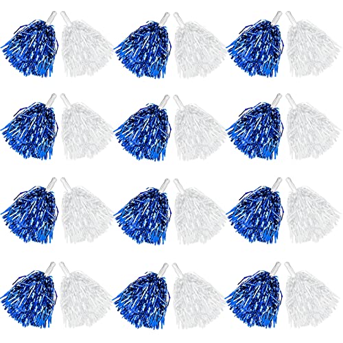 DILIBRA 24 Pcs Metallic Cheerleading Pom Poms, Cheerleaders Cheer Pom Poms with Baton Handle, Cheering Squad Hand Flower for Adults Kids Team Spirit Sports Game Dancing Party - Image 1