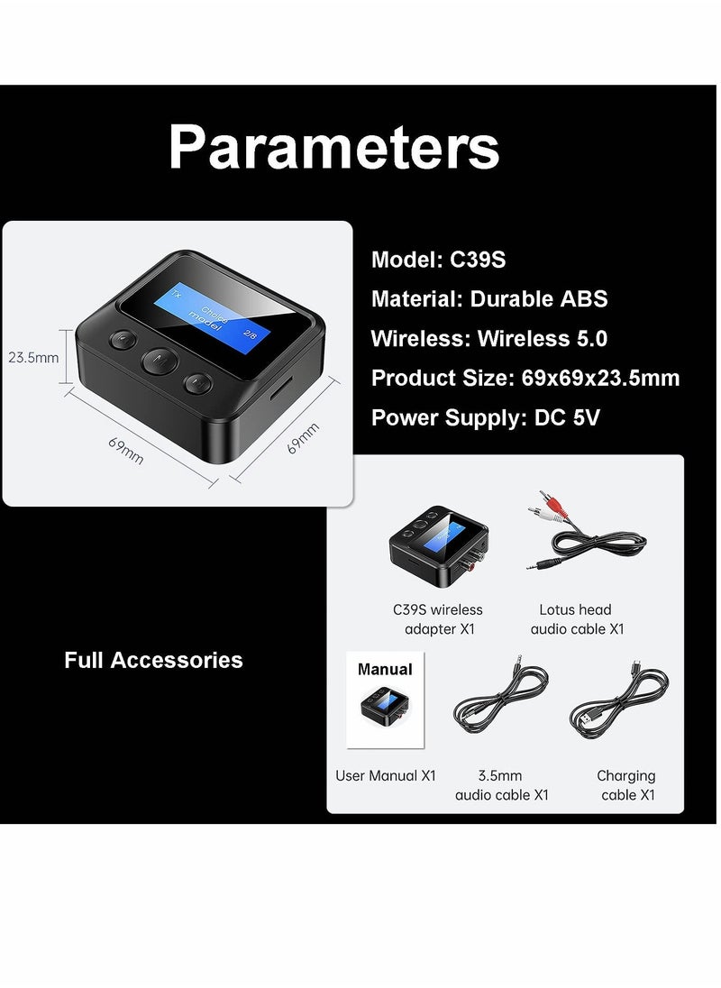 SYOSI - Bluetooth Transmitter, 2-in-1 Transmitter Receiver, 5.0 Audio Adapter, Support 3.5mm RCA TF Card for TV PC Speaker Headset Car - Image 1