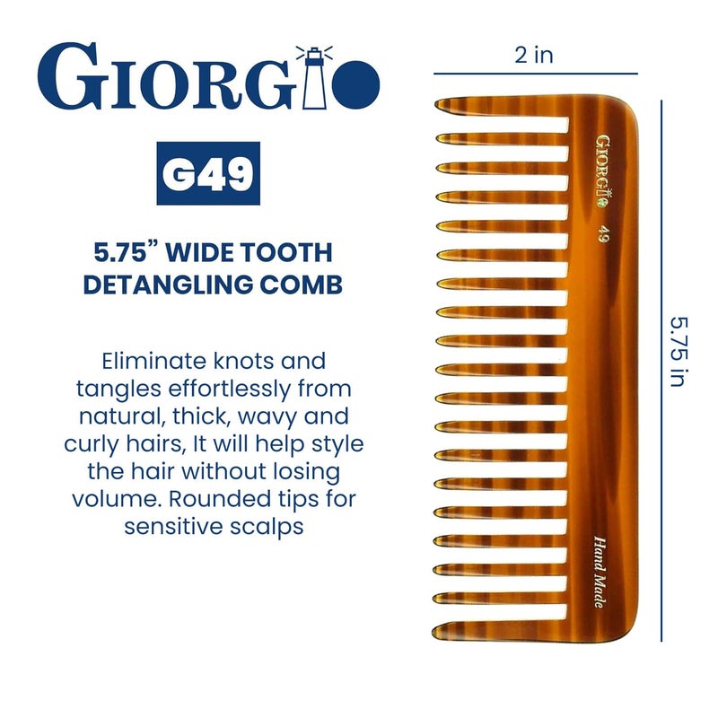 Giorgio G49 Large 5.75 Inch Detangling Comb, Wide Teeth for Thick Curly Wavy Hair. Long Hair Detangler Comb For Wet and Dry. Handmade of Quality Cellulose, Saw-Cut, Hand Polished, Tortoise Shell - Image 3