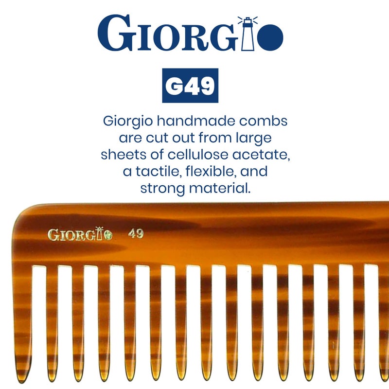 Giorgio G49 Large 5.75 Inch Detangling Comb, Wide Teeth for Thick Curly Wavy Hair. Long Hair Detangler Comb For Wet and Dry. Handmade of Quality Cellulose, Saw-Cut, Hand Polished, Tortoise Shell - Image 5