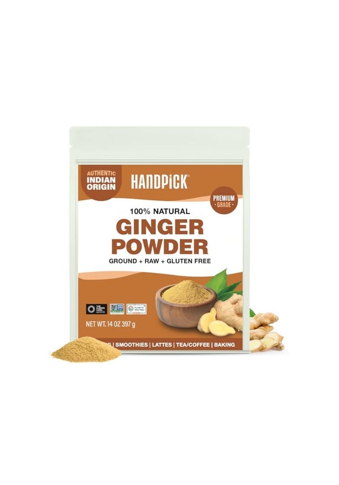 HANDPICK Ginger Powder 14oz397g No Additives No Preservatives No Fillers  Ginger Root Powder from India  Raw Gluten Free Non GMO  Perfect for Cooking Baking  Resealable Zip Lock Pouch - Image 1