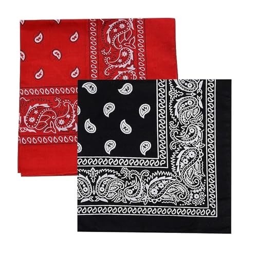 DIKHAWA Unisex Soft Breathable Cotton Paisley Printed Cowboy Bandanas,Headband,Scarf (BLACK,RED_50CM X 50CM_Pack of 2) - Image 1