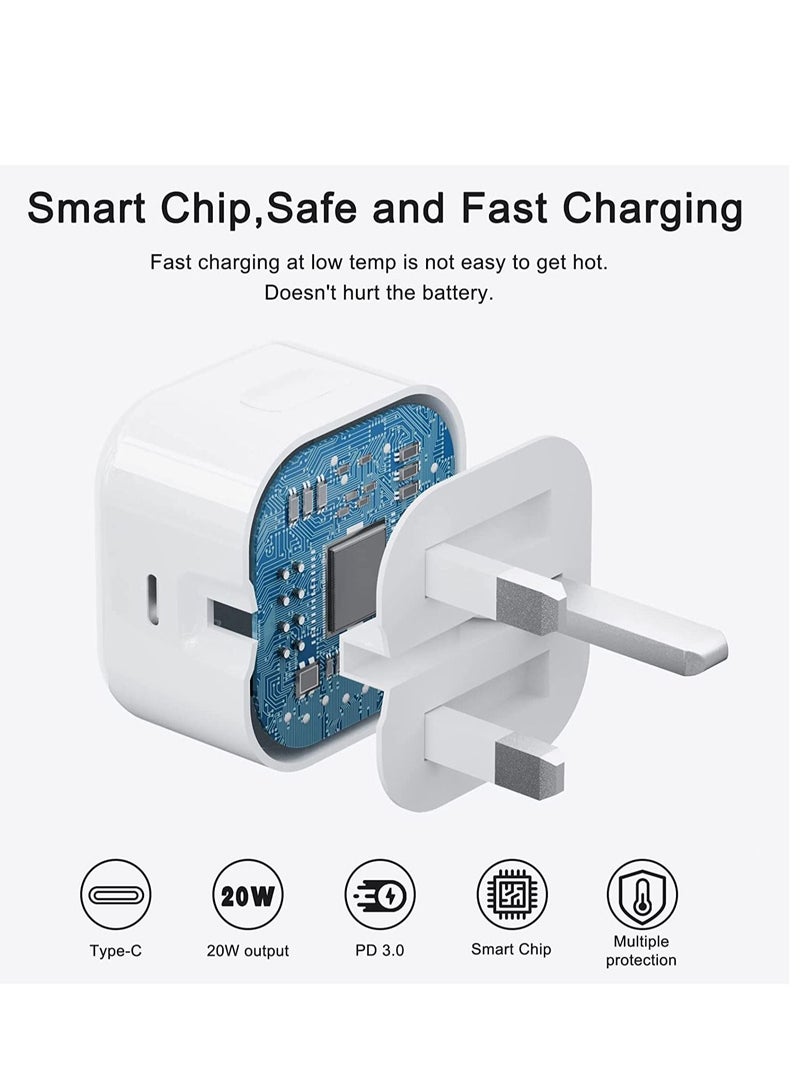 iPhone 20W USB C Fast Charger, iPhone Fast Charger Plug fast Charger Power and 1M iPhone USB C Charger Cable Compatible with i-Phone 13 12 11 Pro Max Mini X XR Xs/i-Pad, iPhone USB C Fast Charger