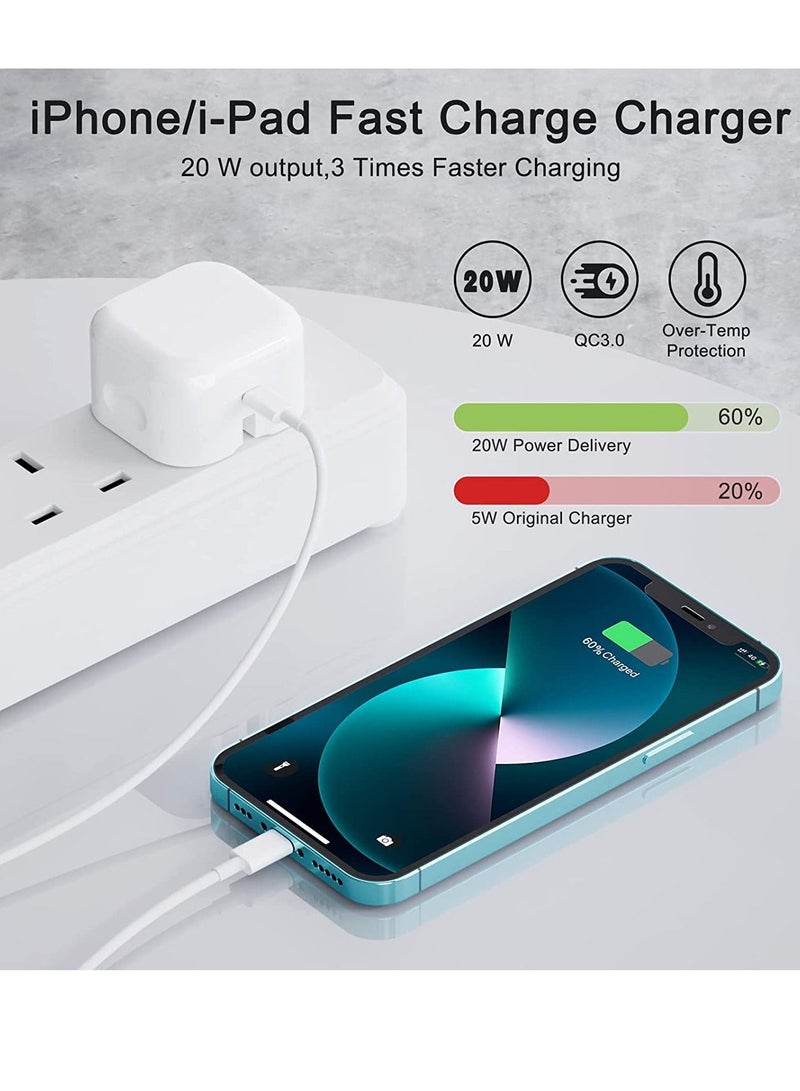 iPhone 20W USB C Fast Charger, iPhone Fast Charger Plug fast Charger Power and 1M iPhone USB C Charger Cable Compatible with i-Phone 13 12 11 Pro Max Mini X XR Xs/i-Pad, iPhone USB C Fast Charger