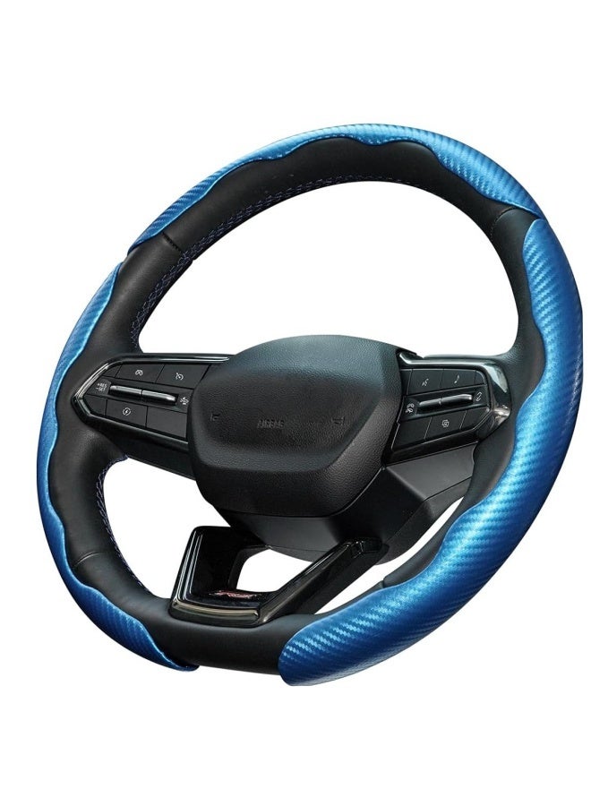 HALAMODO غطاء عجلة قيادة مضاد للانزلاق من ألياف الكربون 3 قطع، تصميم مقسم وفراشة، غطاء واقي عالمي 99% لعجلات السيارات، أزرق - Image 3