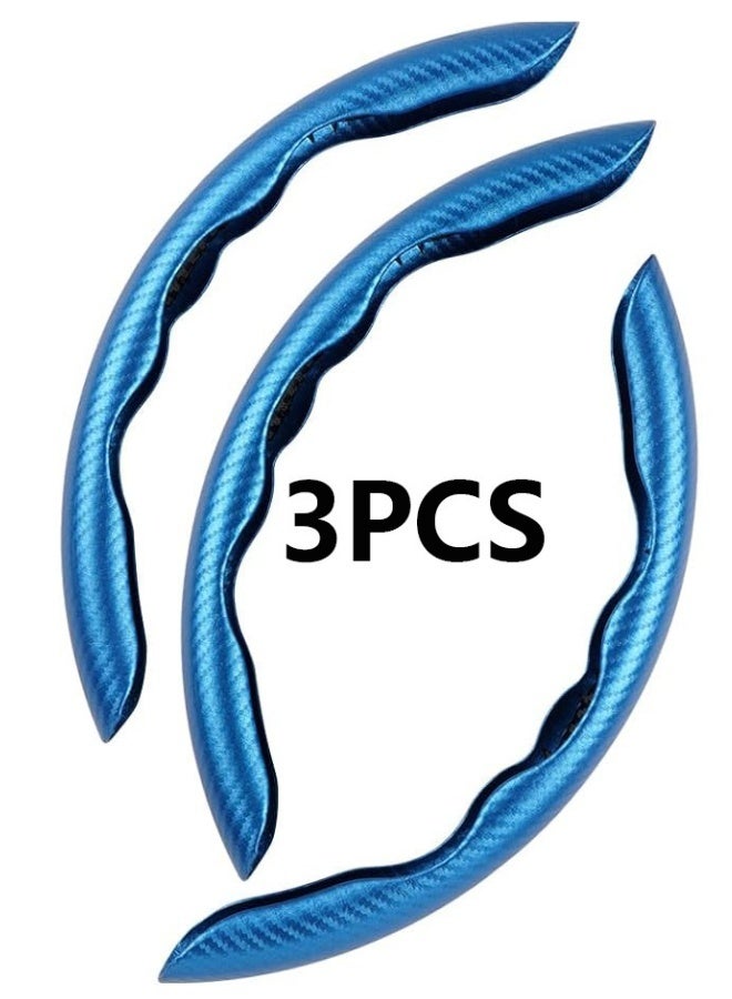 HALAMODO غطاء عجلة قيادة مضاد للانزلاق من ألياف الكربون 3 قطع، تصميم مقسم وفراشة، غطاء واقي عالمي 99% لعجلات السيارات، أزرق - Image 2