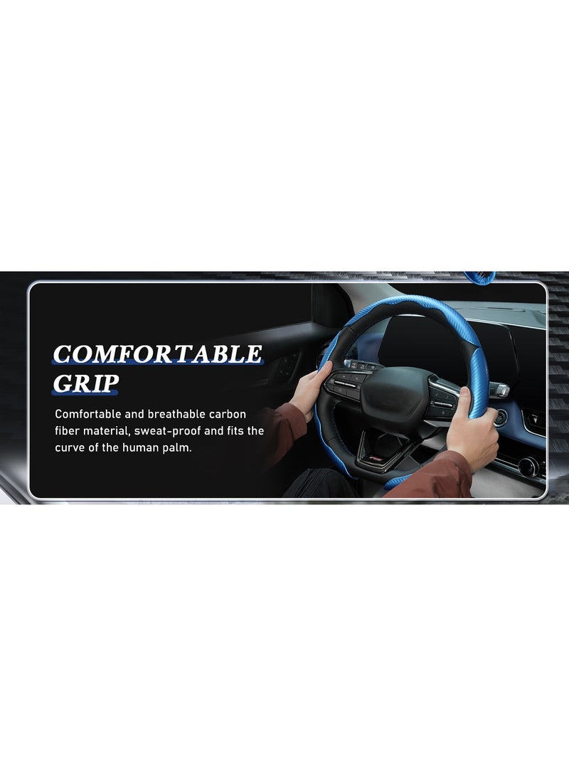 HALAMODO غطاء عجلة قيادة مضاد للانزلاق من ألياف الكربون 3 قطع، تصميم مقسم وفراشة، غطاء واقي عالمي 99% لعجلات السيارات، أزرق - Image 5
