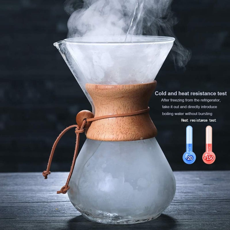 QLESHINING Wood Neck Pour Over Coffee Maker with Reusable Stainless Steel Filter and Coaster Pad, 400 ml Borosilicate Glass Coffee Carafe, Wooden Collar, Coffee Dripper Brewer, Hold 2 Cups - Image 5