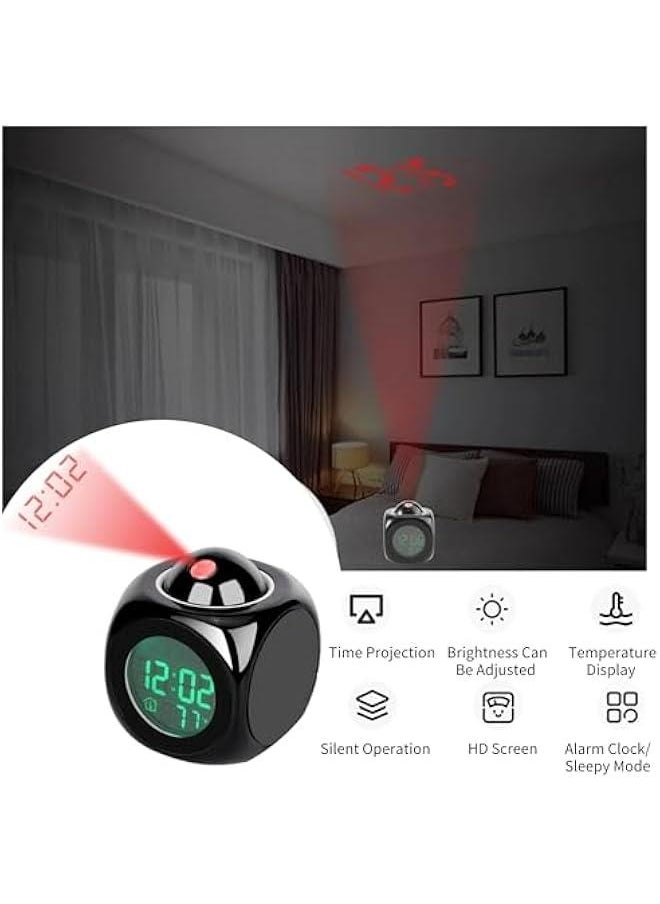 Generic - Multi Function Digital Clock LCD Projection Clock Rotatable Projector Reloj Wall Projection Voice Talking Temperature Display Led Alarm Clock Projection Alarm Clock - Image 1