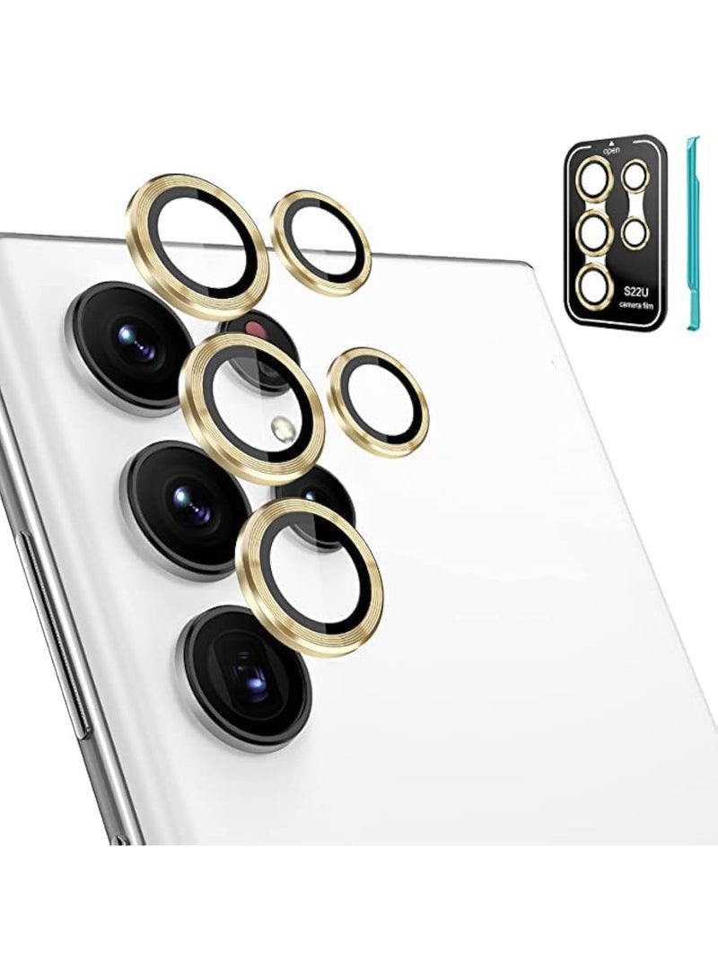 Samsung Galaxy S23 Ultra Camera Lens Protector, 9H Tempered Glass Camera Cover Screen Protector Metal Individual Ring for S23 Ultra 5G 2022 (Gold) - Image 1