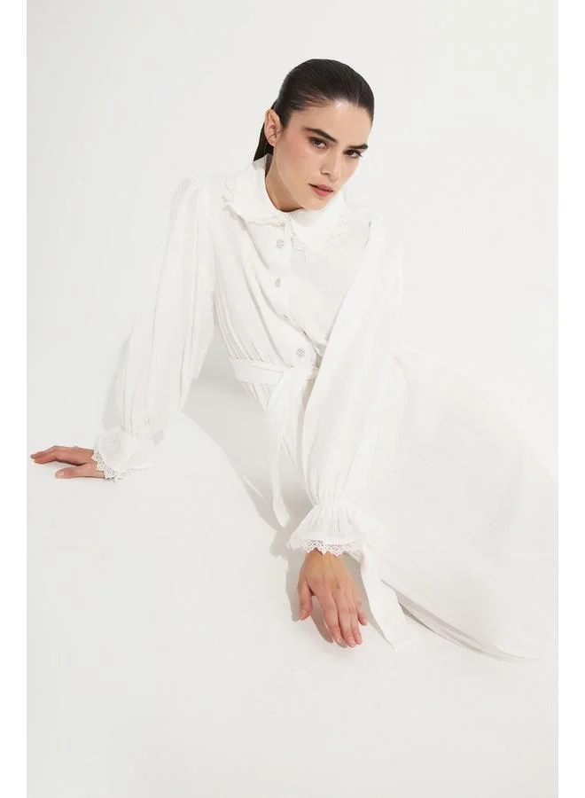 جون White Belted Maxi Dress