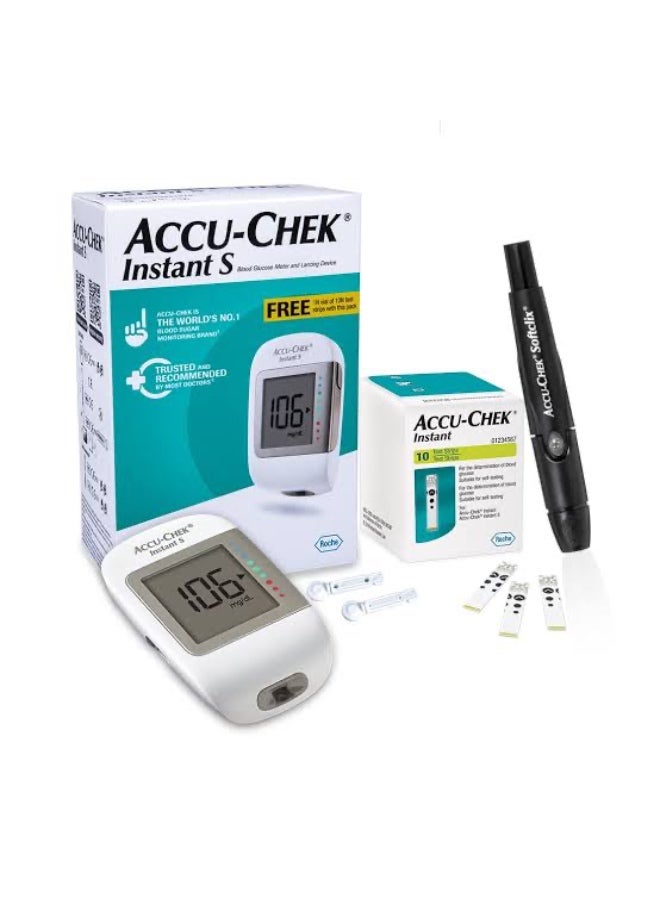 ACCU-CHEK Instant Instant S blood glucose meter compatible with Instant Strips + 10 strips Free - Image 1