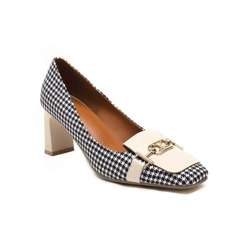 In The Early Spring Of 2021 New Fashion High Heel Square Head Shallow Plaid 40-43 Plus Size Shallow Mouth Single Shoes - Image 4