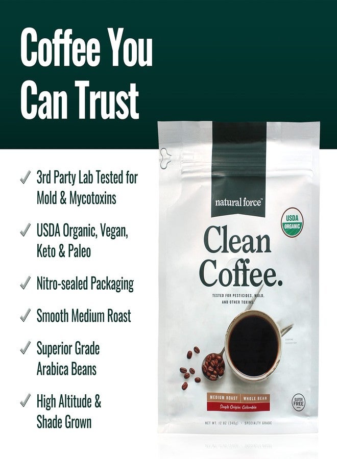 Natural Force Organic Mold Free Coffee, High CGA Coffee, Mycotoxin Free, Low Acidity, Incredible Taste & Aroma, Whole Bean Medium Roast, 12 oz - Image 3