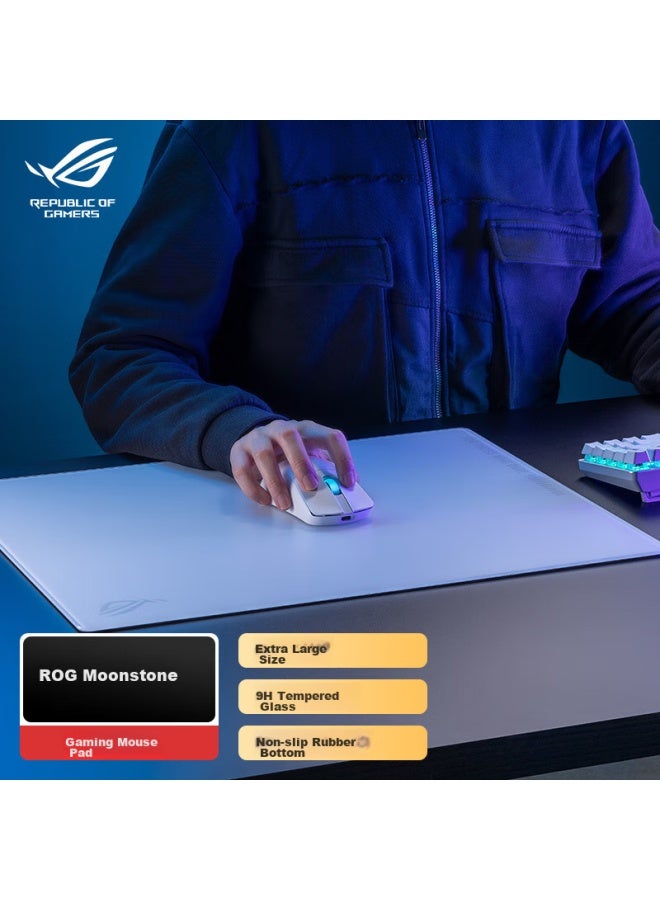 Rog Yueshi Ace L Tempered Glass Gaming Mouse Pad, Coated, 9h Tempered Glass, Large Desk Pad, Gaming Mouse Pad, Ultra-slip Resistant Rubber Bottom, White - Image 1