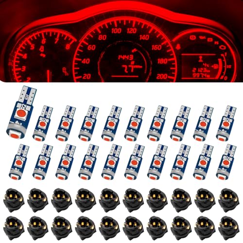 Damwot 74 Led Bulb Dash Lights Super Bright T5 37 74 LED Bulb with Twist Lock Socket PC74 PC37 Dashboard Lights Instrument Cluster Bulbs KitsPack of 20 Red - Image 1
