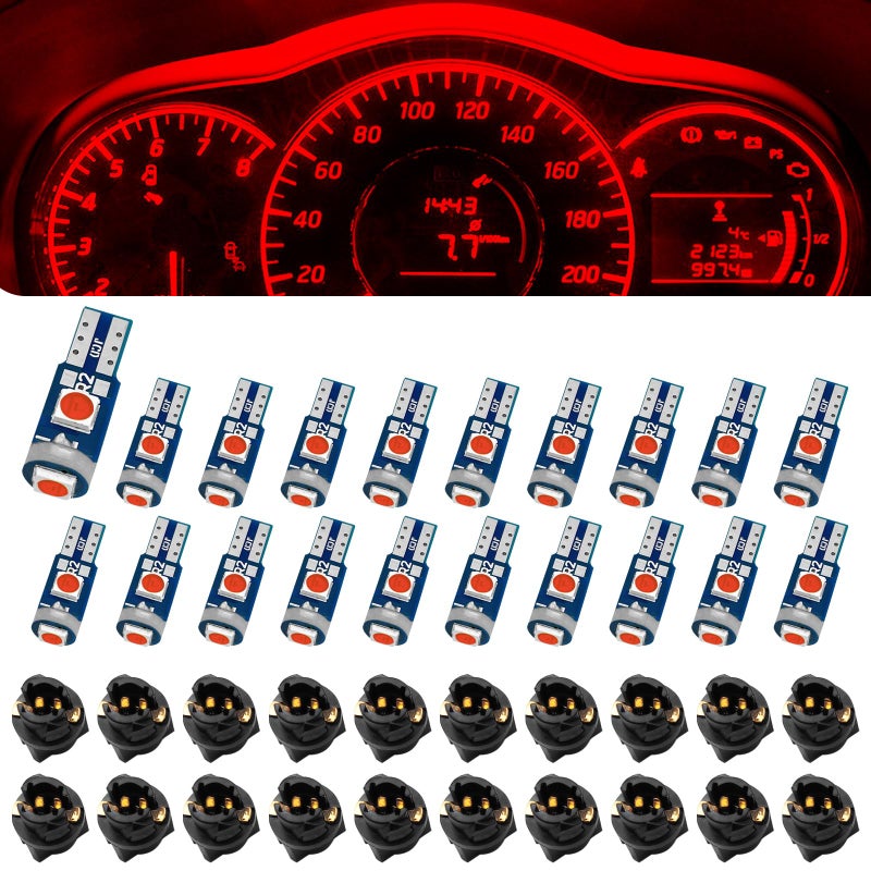 Damwot 74 Led Bulb Dash Lights Super Bright T5 37 74 LED Bulb with Twist Lock Socket PC74 PC37 Dashboard Lights Instrument Cluster Bulbs KitsPack of 20 Red - Image 3