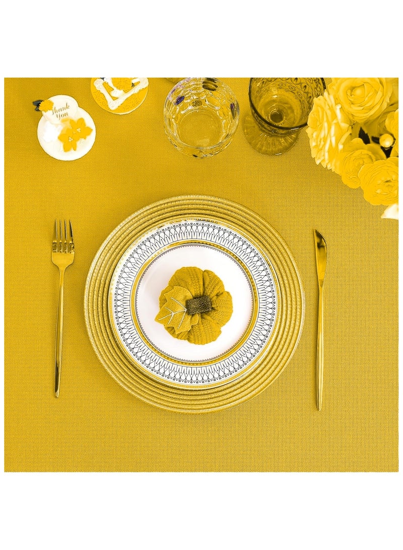 Anna 120*120cm Easy-Clean Waterproof Oil-Resistant Faux Linen Fringe Tablecloth - Image 2