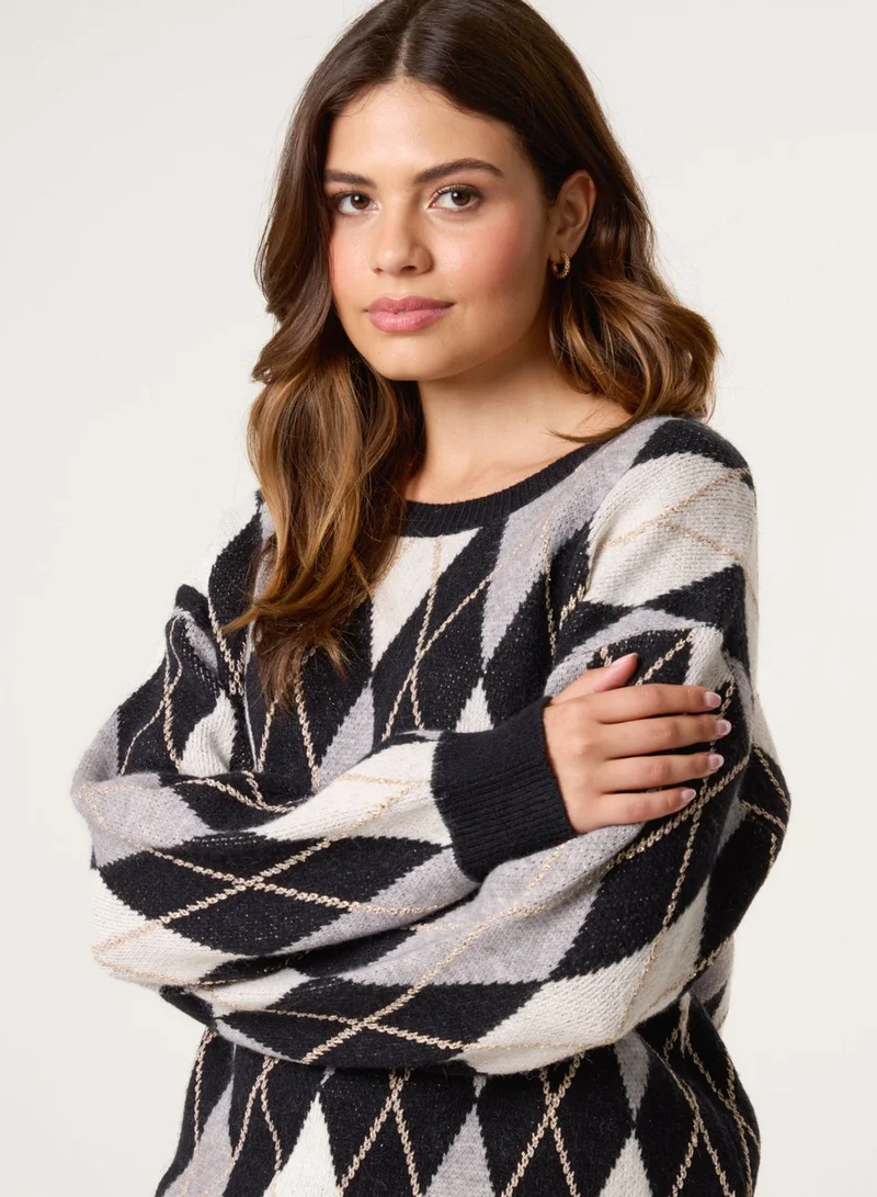 Blue Vanilla Argyle-Patterned Knit Jumper