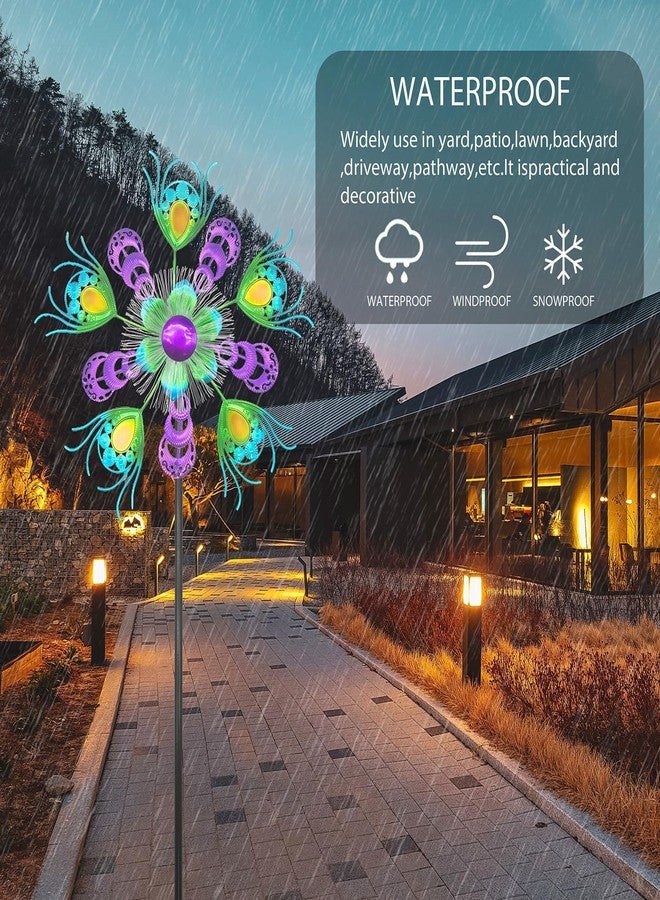 دوارات هوائية تعمل بالطاقة الشمسية على شكل طاووس من يورونغماو للحديقة والفناء، طاحونة هوائية شمسية مقاس 40 بوصة، دوارات حركية لتزيين الحديقة والفناء، دوارات هوائية معدنية خضراء للاستخدام الخارجي - Image 4